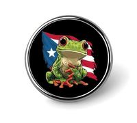 PuertoRico Flag Frog Round Brooch Pin Lapel Pins Tie Suit Dress Accessories Wedding Birthday for Men Women