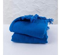 PÜSKÜL - 2 Pieces Muslin Bath Towels for Adults Oversized Ultra Soft Thin Lightweight (Blue)