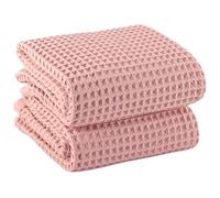 PÜSKÜL Natural 100% Turkish Cotton Waffle Bath Towels Set of 2-Piece | 32x63 inch Extra Large Absorbent Quick-Dry Lightweight Spa Towel | Luxury Sauna Accessories (Pink Powder Bath Towels - Pack of 2)