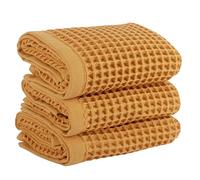 PÜSKÜL Natural 100% Turkish Cotton Waffle Hand and Kitchen Towels Set of 3