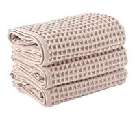 PÜSKÜL Natural 100% Turkish Cotton Waffle Hand and Kitchen Towels Set of 3 | Beige, Large 32x16 inc, Honeycomb-Waffle weave towel for bathroom & kitchen. Premium quality oeko-tex made in Turkey.