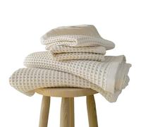PÜSKÜL Organic Raw-Undyed Waffle Towels for Bathroom Set 4-Piece | Natural 100% Turkish Cotton Luxury 2 Hand Towel & 2 Bath Towel | Absorbent Quick Dry Lightweight Bath Towels Oeko-Tex Made in Turkey