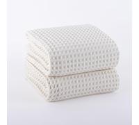 PÜSKÜL Pack of 2 Waffle Bath & Spa Towels - Premium 100% Turkish Organic Cotton - Quick Dry Thin Bath Towel for Bathroom - Made in Turkey (Natural Beige, 32x63 inch)