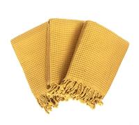 PÜSKÜL - Pack of 3 Pure 100% Turkish Cotton Thin Turkish Bath Towels for Spa, Quick-Dry Waffle Weave Towel, Oversized 67X33 Peshtemal, Hot Tub Accessory, Gift for Beach Lovers (Mustard Yellow, 3)