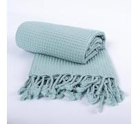 PÜSKÜL - Premium Waffle Thin Bath Towel Pack of 1, Organic 100% Turkish Cotton Waffle Weave Quick-Dry Oversized 35x70 inch Compact Peshtemal Towels Made in Turkiye (Ice Green, 1)
