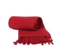 PÜSKÜL - Premium Waffle Thin Bath Towel Pack of 1, Organic 100% Turkish Cotton Waffle Weave Quick-Dry Oversized 35x70 inch Compact Peshtemal Towels Made in Turkiye (Red, 1)