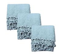 PÜSKÜL - Premium Waffle Thin Bath Towel Pack of 3, Organic 100% Turkish Cotton Waffle Weave Quick-Dry Oversized 35x70 inch Compact Peshtemal Towels Made in Turkiye (Ice Blue, 3)