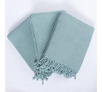 PÜSKÜL - Waffle Towels for Pool, Beach, Spa, Sauna, Gym - Original 100% Turkish Cotton Peshtemal Hammam Towels (Ice Green, 3)