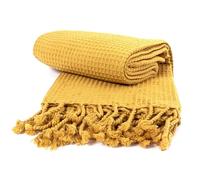 PÜSKÜL - Waffle Towels for Pool, Beach, Spa, Sauna, Gym - Original 100% Turkish Cotton Peshtemal Hammam Towels (Mustard Yellow, 1)