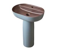 PUFAHAU Bathroom Sink Ceramic Bathroom Pedestal Sink, Elegant Blue Floor Standing Sink, 2-Pieces Bathroom Column Basin Vanity Vessel Sink Outdoor Courtyard Washbasin Pedestal Sink (001)