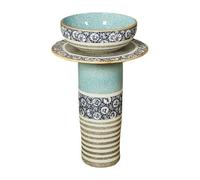 PUFAHAU Bathroom Sink Retro Creative Ceramic Column Basin, 3-Pieces Bathroom Pedestal Sink, Floor Standing Art Basin Bathroom Sink Combo With Faucets, Drain Kit Pedestal Sink (A)