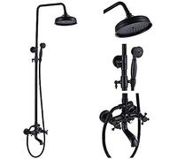 PUFAHAU Black Shower Faucets Set 8 Inch Brass Rainfall Shower Head Tub Spout Bath Shower Wall Mounted Black Copper Tub Spout Shower-Model C,Model C(Model B)