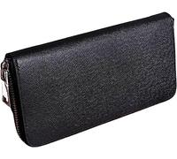 PUFAHAU Card Wallets Wallet Men Long Zipper Genuine Leather Wallets Solid Color Male Business Clutch Cellphone Wallet Big Capacity Card Holder Purse (Black)