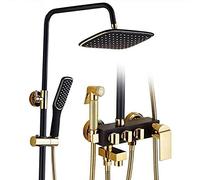 PUFAHAU European-Style Bathroom Full Copper Inlaid Gold Antique Black Shower Head Set Faucet Supercharged Shower Can Be Raised To Lower The Shower Faucet