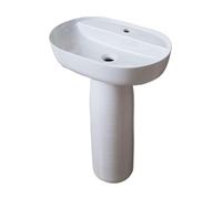PUFAHAU Floor Standing Bathroom Sink,2-Pieces Ceramic Column Basin Vanity Sink, Classic White Pedestal Sink Combo With Drainer, Faucet And Mirror (A)