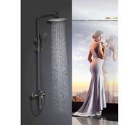 PUFAHAU Household Hotel Copper Antique Black Ancient Shower System,Hot And Cold Water Mixer Liftable Shower Booster Nozzle Wall Mounted Shower Set