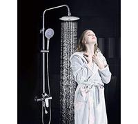 PUFAHAU Rain Shower System Wall-Mounted Shower Set 3-Function Exposure Shower System Instantaneous Water Heater Mixing Valve Nozzle With 8" Rain Shower Head And Hand Shower Battery Stainless Steel An