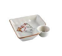 PUFAHAU Simple and cute Japanese-style creative delicate and fresh ceramic square plate - green, fat pufferfish(Lucky Cat)