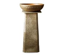 PUFAHAU Three Pieces Retro Column Basin, Outdoor Garden Courtyard Pedestal Sink, Floor Standing Ceramic Vessel Sink Handcarved Wash Basin (E)