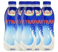 Pufai Ayran Natural Yoghurt Drink, 5 Bottles x 1000ml, Yoghurt Flavor, Bottle Container