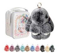 Pufei Bunny Lulu Keychain With Tin Box - Fluffy Trinket, Soft Plush Pendant, Cute Rabbit Key Ring Charm, Handbag Ornaments for Women and Girls