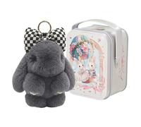 Pufei Bunny Lulu Keychain With Tin Box - Fluffy Trinket, Soft Plush Pendant, Cute Rabbit Key Ring Charm, Handbag Ornaments for Women and Girls
