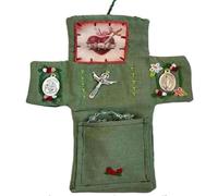 Pufei Handmade Pocket Prayer Shrine Mini Travel Altar with Silver Cross, Virgin Mary Embroidery, Christian Spiritual Gifts for Comfort, Travel, Daily Devotion