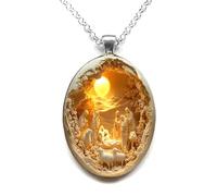 Pufei Jesus Nativity Pendant Necklace with Mary Joseph & Youngsters Jesus for Women