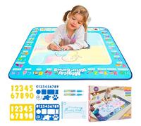 Pufeuoo Water Doodle Mat, 100 x 80cm Water Drawing Mat Aqua Painting Pad with Magic Pens, Stamps, Molds, Educational Gift for Boys and Girls on Birthday