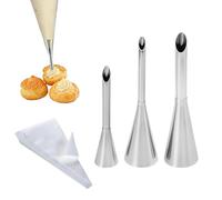 Puff Pastry Cake Piping Set, 3 Pcs Long Puff Icing Filling Nozzles Tips with 20 Pcs Piping Bags Reusable, Cream Nozzles for Eclair,Donuts,Muffins,Cupcakes,Pastry,Cakes,Bakeware,Doughnuts