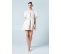 Puff Sleeve Jacquard Bow Front Mini Bridal Dress Oasis Ivory 12