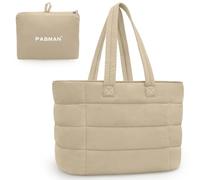 Puffer Bag for Women, Quilted travel Puffy Tote Bag fit for 15.6 inches laptop, nylon work Bag for nurse,College,teacher, Khaki, 15.6"