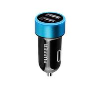 PUFFER Car Charger, Compact Dual USB 24W Fast Charging Compatible Adapter with Blue LED, for iPhone 15/14/13/12/XR/XS, iPad, Samsung Galaxy, LG - 12V Cigarette Lighter Socket