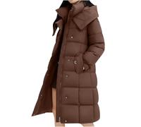 Puffer Coat Long Women, Maxi Down Jacket Ladies Longline Quilted Jacket Padded Maxi Length Winter Warm Outfits Overcoat Ski Hiking Hooded Parka Coats with Removable Hood