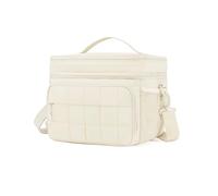 Puffer Cooler Bag 32 Cans Insulated Soft Sided Cooler Double Deck Collapsible Lunch Box for Picnic, Beach, Hiking, Camping, Work, Travel (Beige)