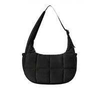 Puffer Crescent Shoulder Bag, Multi-Pocket Quilted Nylon Hobo, Adjustable Strap Water-Resistant Purse for Daily Use, Black, Modern
