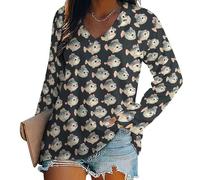 Puffer Fish Casual Long Sleeve Shirts for Women V Neck Lightweight Loose Tee Thin Basic Tops S