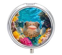 Puffer Fish Coral Fish Pill Organizer Round Pill Box Travel Pill Case Medicine Organizer for Pocket Purse