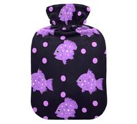 Puffer Fish Lavender Polka Dot Pattern hot Water Bottle with Soft Cover, 1L hot Water Bag for Menstrual Cramps,Tummy Warmer,Bolsa de agua Caliente para el Dolor