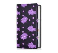 Puffer Fish Lavender Polka Dot Pattern Premium Leather Registration and Insurance Card Holder Vehicle Glove Box Organizer for Cards, Essential Document Driver License