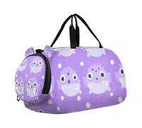 Puffer Fish Lavender Polka Dot Small Gym Bag with Shoes Compartment Lightweight Weekend Overnight Carry on Bag for School Practice, Sports, Travel