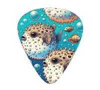 Puffer-Fish-Pattern 12 Pack Guitar Picks With 3 Thicknesses And Storage Box, Abs Plectrums For Electric Bass Guitar Players