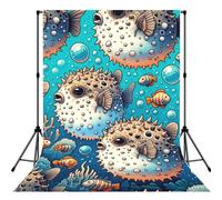 Puffer-Fish-Pattern 5x7ft Photography Backdrop, Photo Background With Rod Pocket, Foldable Studio Backdrop For Birthday, Wedding, Party Decoration
