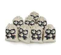 Puffer Fish Printed Cotton And Hemp Bunches Pocket Drawstring Pouch 8 Pieces Reusable Gift Bags