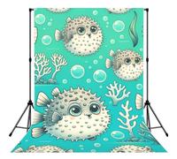 Puffer-Fish-Sea 5x7ft Photography Backdrop, Photo Background With Rod Pocket, Foldable Studio Backdrop For Birthday, Wedding, Party Decoration