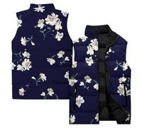 Puffer Gilet for Women Uk, Floral Pattern Print Ladies Body Warmer, Lightweight Sleeveless Jacket No Hood with Zipper Pockets Autumn Winter Clothing 21st Birthday Gifts for Her,Dark Blue,L,u93k