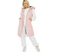 Puffer Gilet Jacket |Womens Ladies Plus Size Long Line Hooded Padded Vest Top Body Warmer (Pink-Small)