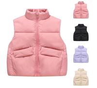 Puffer Gilets for Kids, Boys Girls Sleeveless Vests Softshell Cardigans Stand Collar Waistcoat Winter Warm Quilted Jackets, Plain Outerwear with Pockets Cardigan Lightweight Coats Age 3-12 Years