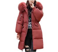 Puffer Jackets Women Thicken Warm Winter Coats Mid-lenght Down Jacket Fur Hood Overcoat Zip Up Parka Coat Plus Size Cardigan Outerwear Quilted Jacket Ladies Puffer Coats Long Sleeve Trench Coat