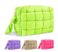 Puffer Quilted Makeup Bag Cosmetic Bags,Puffy Travel Toiletry Pouch for Women,Cute Checkered Zipper Bag Travel Essential,Portable Aesthetic Make up Organizer Bag for Gifts Work Daily